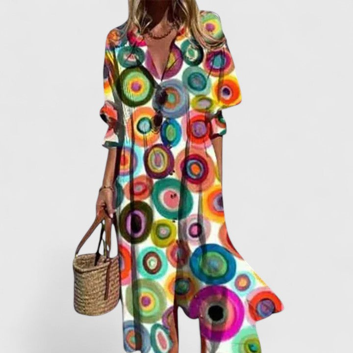 Farverig Boho Kjole | Lang Sommerkjole med Blomsterprint 6