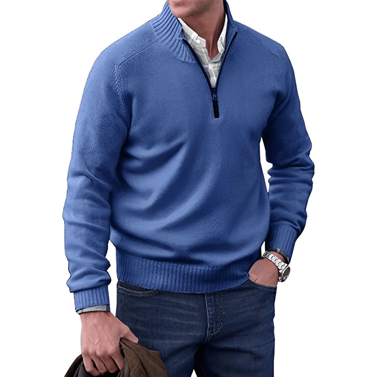 Men's Quarter Zip Sweater | Knit Pullover Long Sleeve 9