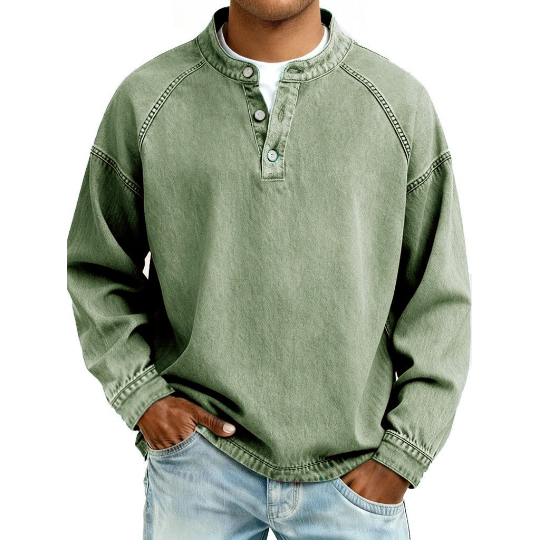 Vintage Button Long Sleeve Shirt | Textured Denim Look 8