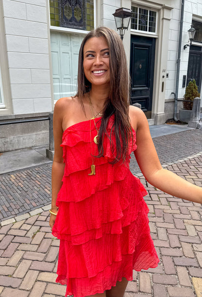 Asymmetrisk Mini Kjole med Flæser | Sommerkjole til Kvinder 9