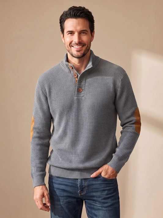 Benjamin | Men's Waffle-Knit Button-Collar Pullover Sweater 0