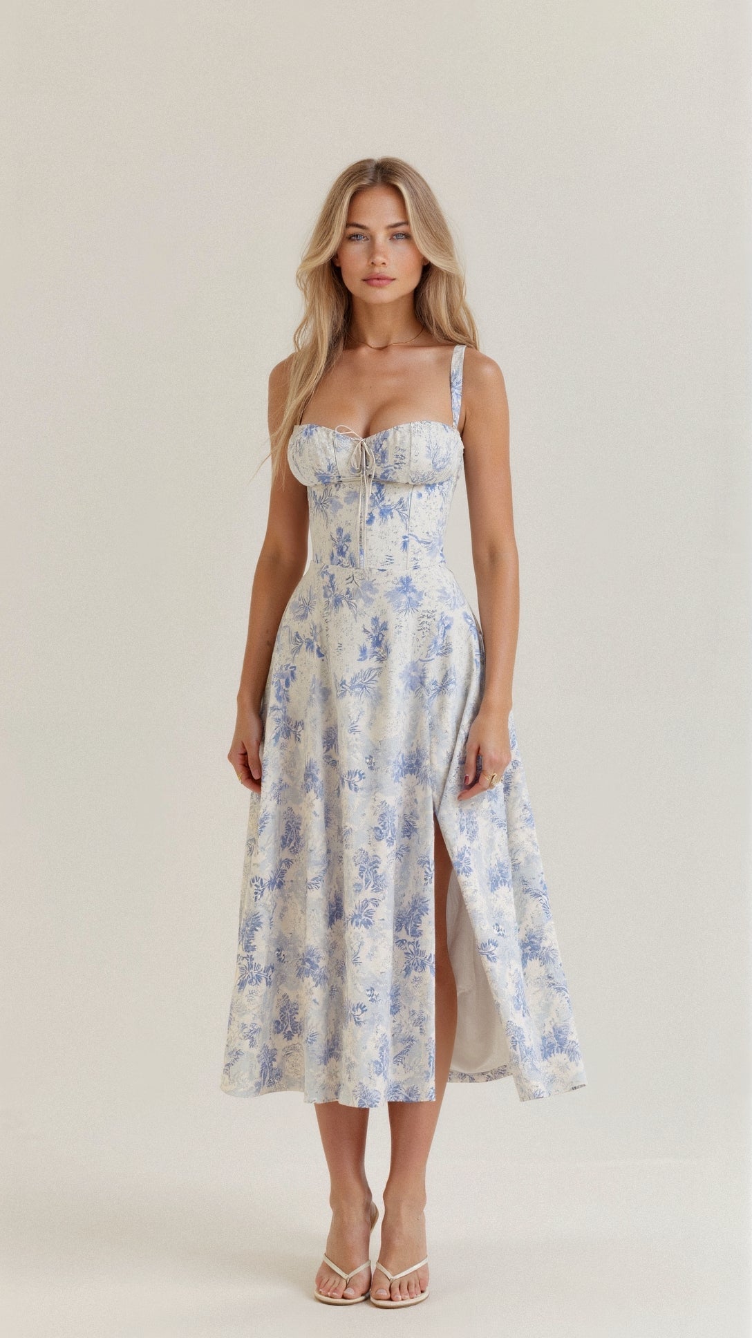 Cerene | Blomster Midikjole med Korset og Sideslids 6