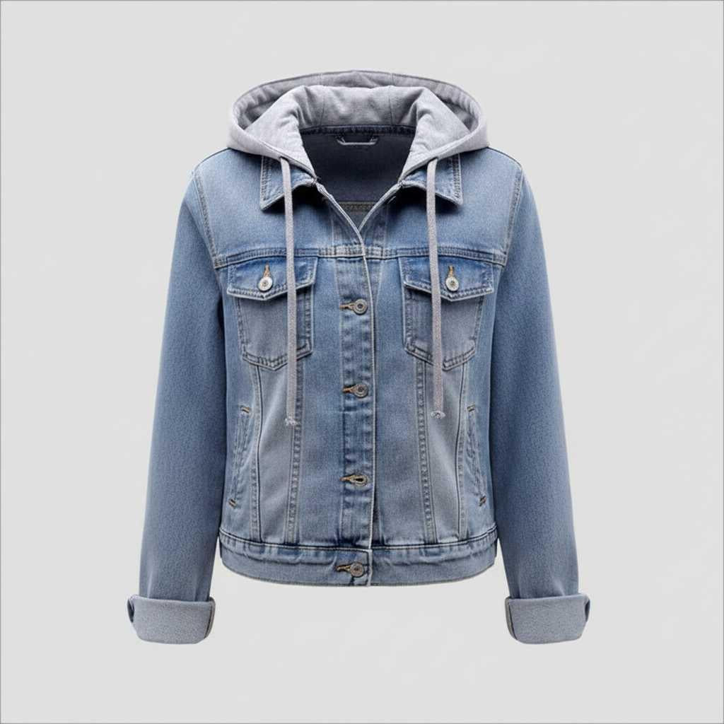 Denim Jakke Dame Med Aftagelig Hætte | Casual Overtøj