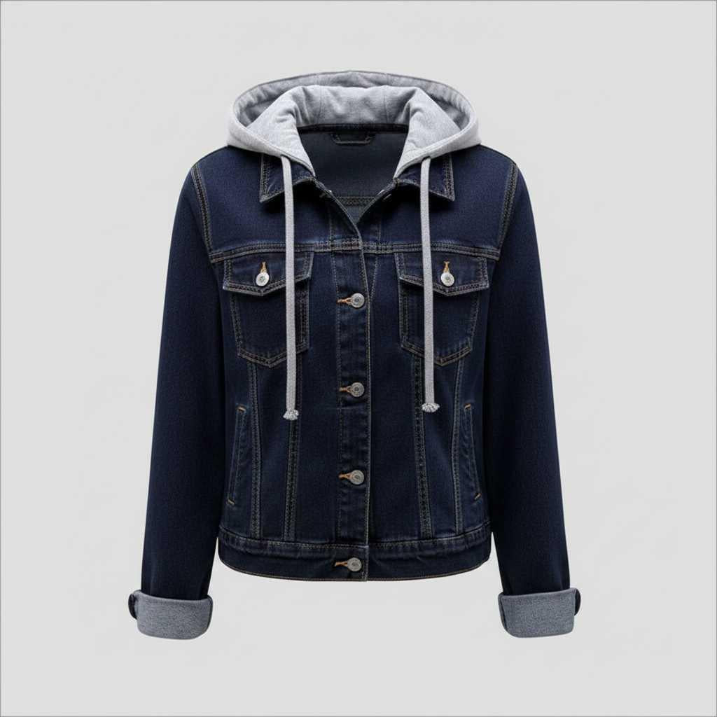 Denim Jakke Dame Med Aftagelig Hætte | Casual Overtøj