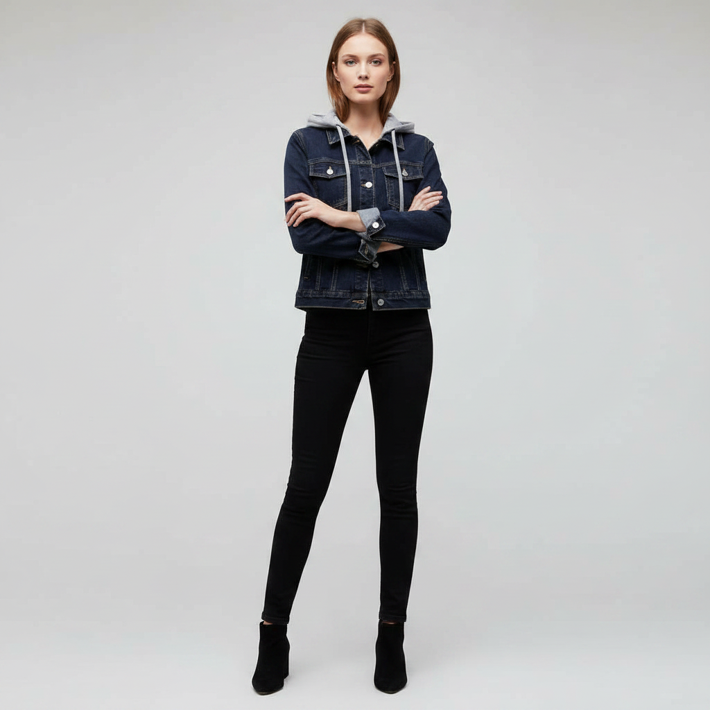 Denim Jakke Dame Med Aftagelig Hætte | Casual Overtøj