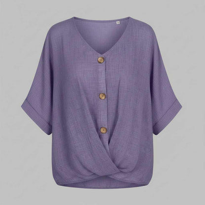 Elegant V-udskæring Bluse | Damebluse i Høj Kvalitet Bomuld