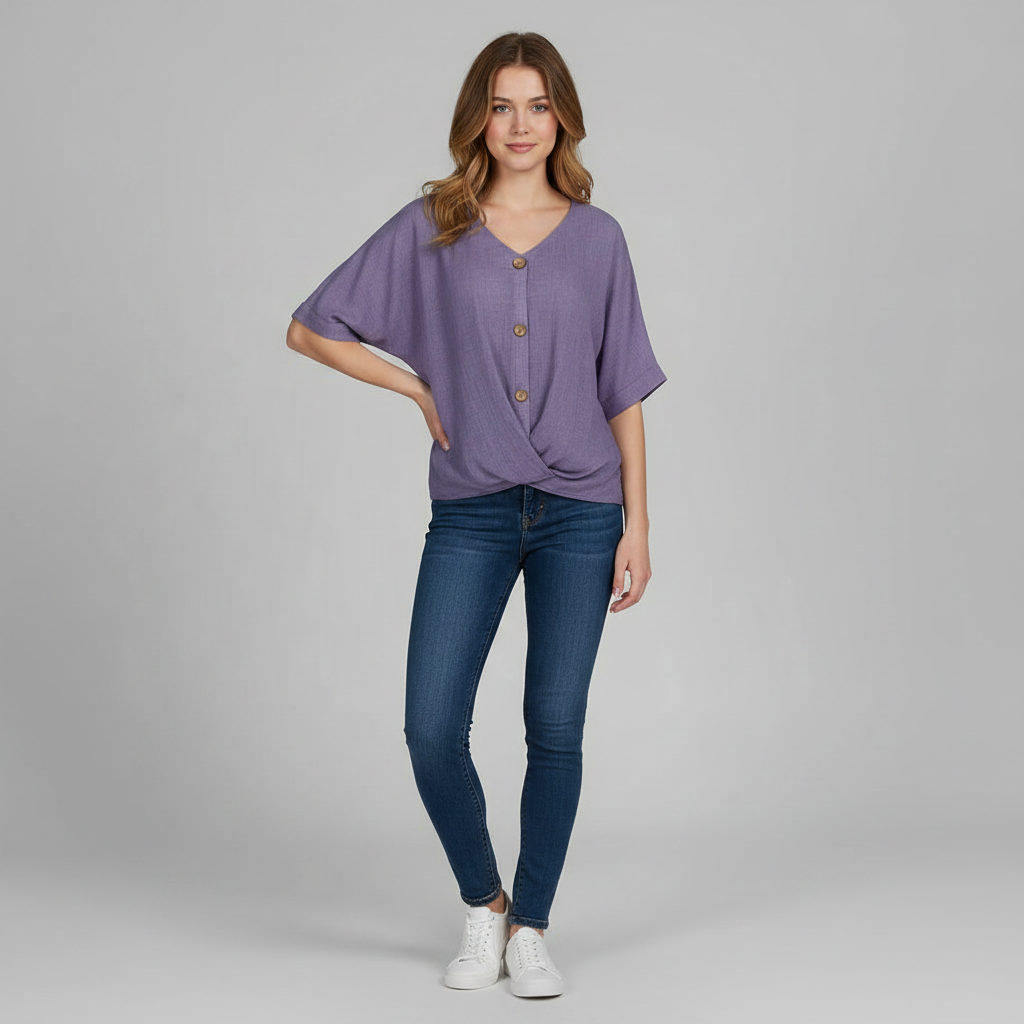 Elegant V-udskæring Bluse | Damebluse i Høj Kvalitet Bomuld