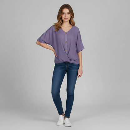Elegant V-udskæring Bluse | Damebluse i Høj Kvalitet Bomuld