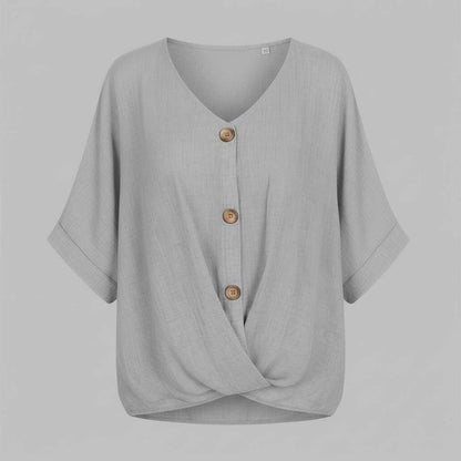 Elegant V-udskæring Bluse | Damebluse i Høj Kvalitet Bomuld