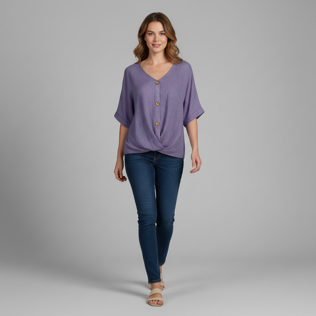 Elegant V-udskæring Bluse | Damebluse i Høj Kvalitet Bomuld