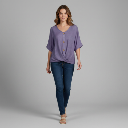 Elegant V-udskæring Bluse | Damebluse i Høj Kvalitet Bomuld
