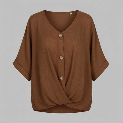 Elegant V-udskæring Bluse | Damebluse i Høj Kvalitet Bomuld