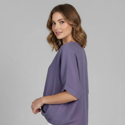 Elegant V-udskæring Bluse | Damebluse i Høj Kvalitet Bomuld