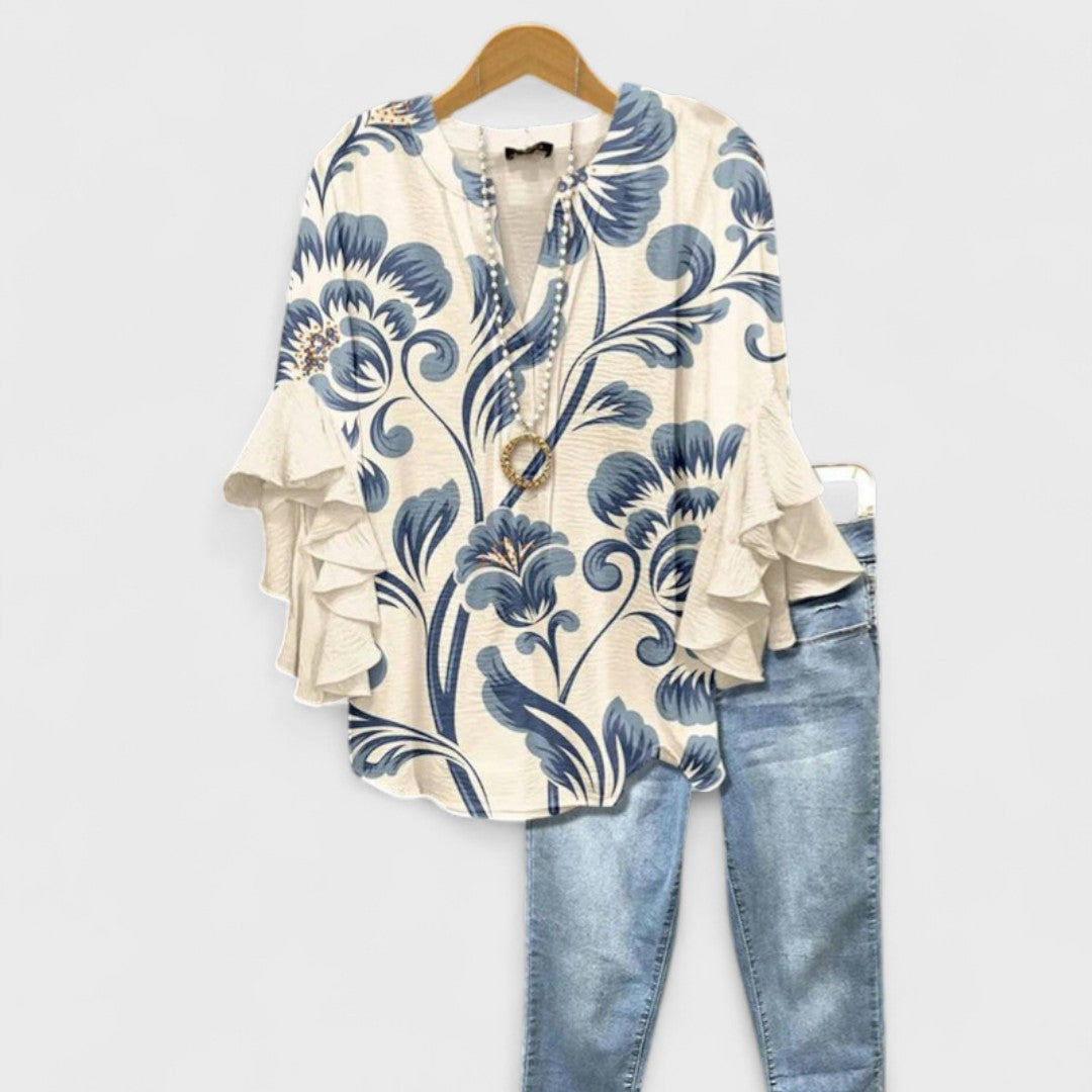 Elegant Bluse med Flæseærmer | Sommerbluse til Dame 0