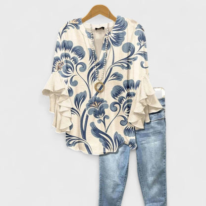 Elegant Bluse med Flæseærmer | Sommerbluse til Dame 0
