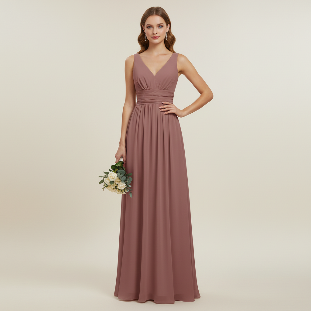 Elegant V-hals Sommerkjole | Ærmeløs Midikjole 2