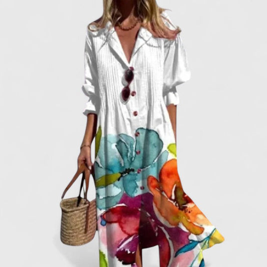 Farverig Boho Kjole | Lang Sommerkjole med Blomsterprint 0