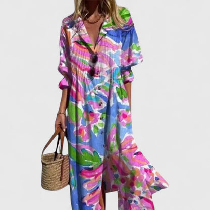 Farverig Boho Kjole | Lang Sommerkjole med Blomsterprint 4