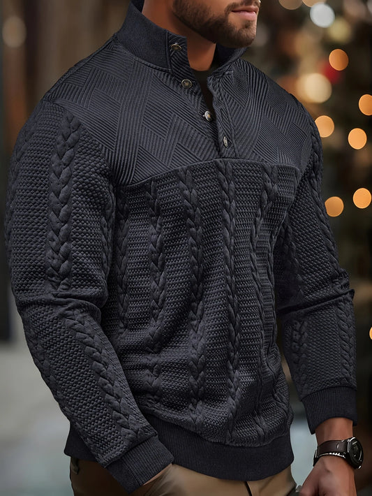 Griffin | Textured Button-Neck Pullover Sweater 0