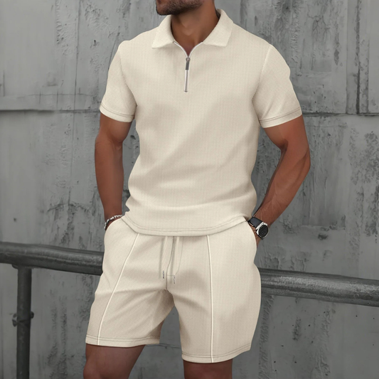 Herresæt | Poloshirt og Shorts med Lynlås 0