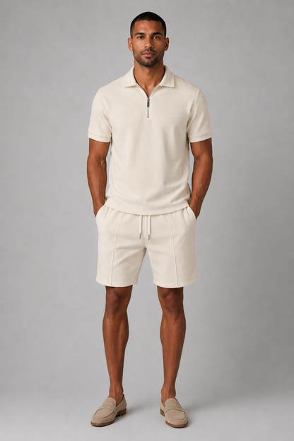 Herresæt | Poloshirt og Shorts med Lynlås 1
