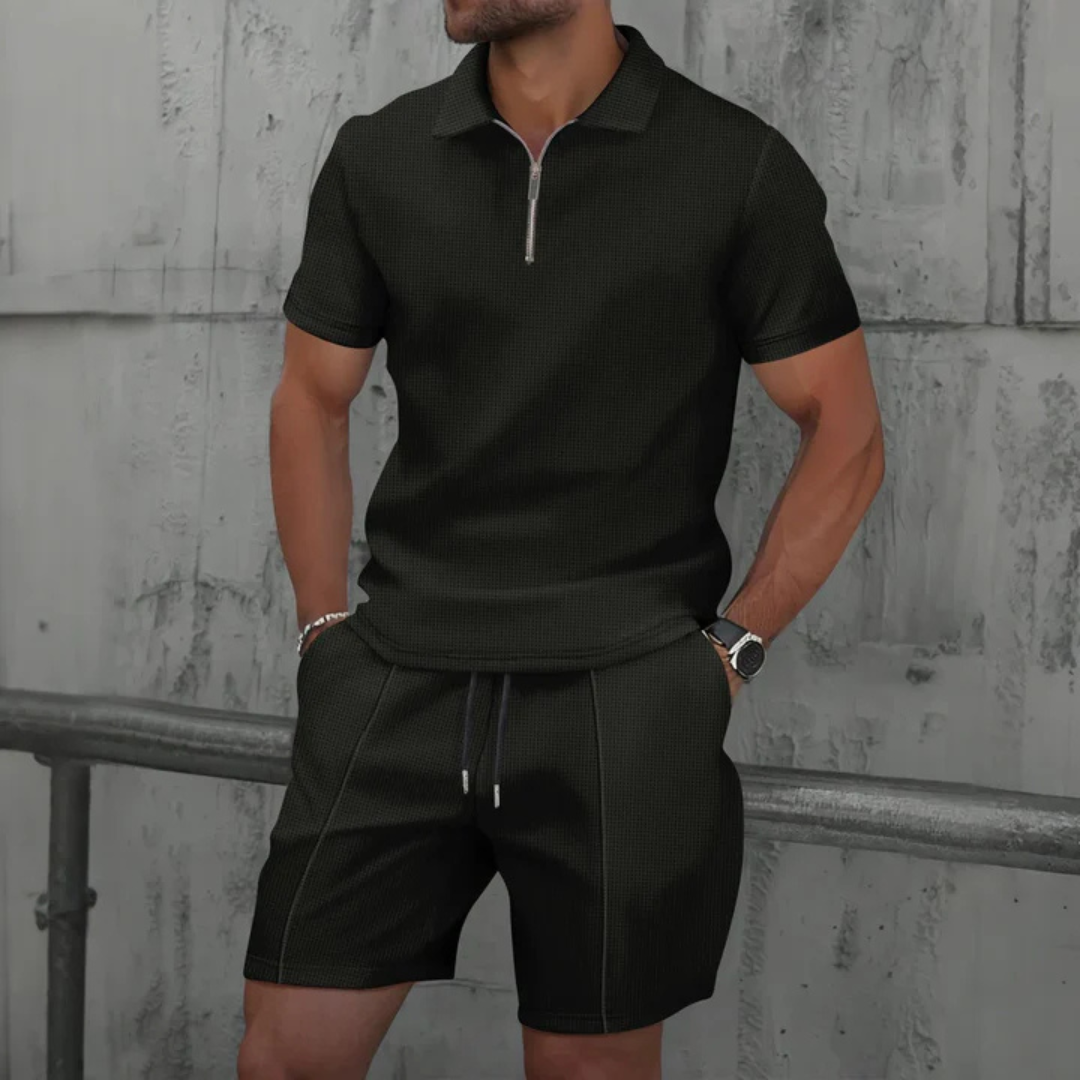 Herresæt | Poloshirt og Shorts med Lynlås 4