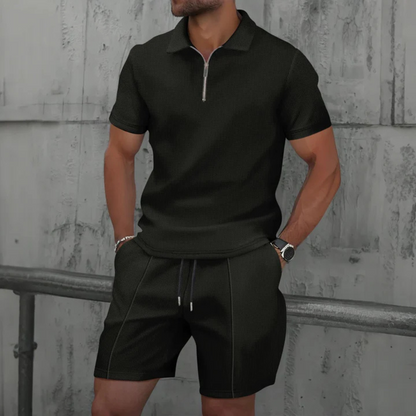 Herresæt | Poloshirt og Shorts med Lynlås 4