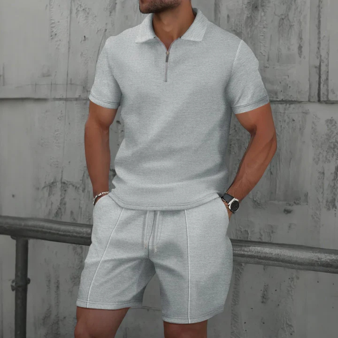 Herresæt | Poloshirt og Shorts med Lynlås 7