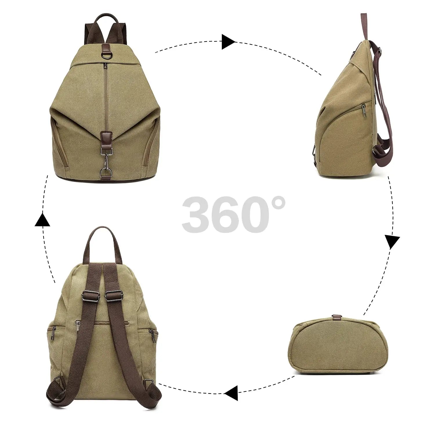 KONO Vintage Lærredsrygsæk til Kvinder | Stor Daypack Skuldertaske 3