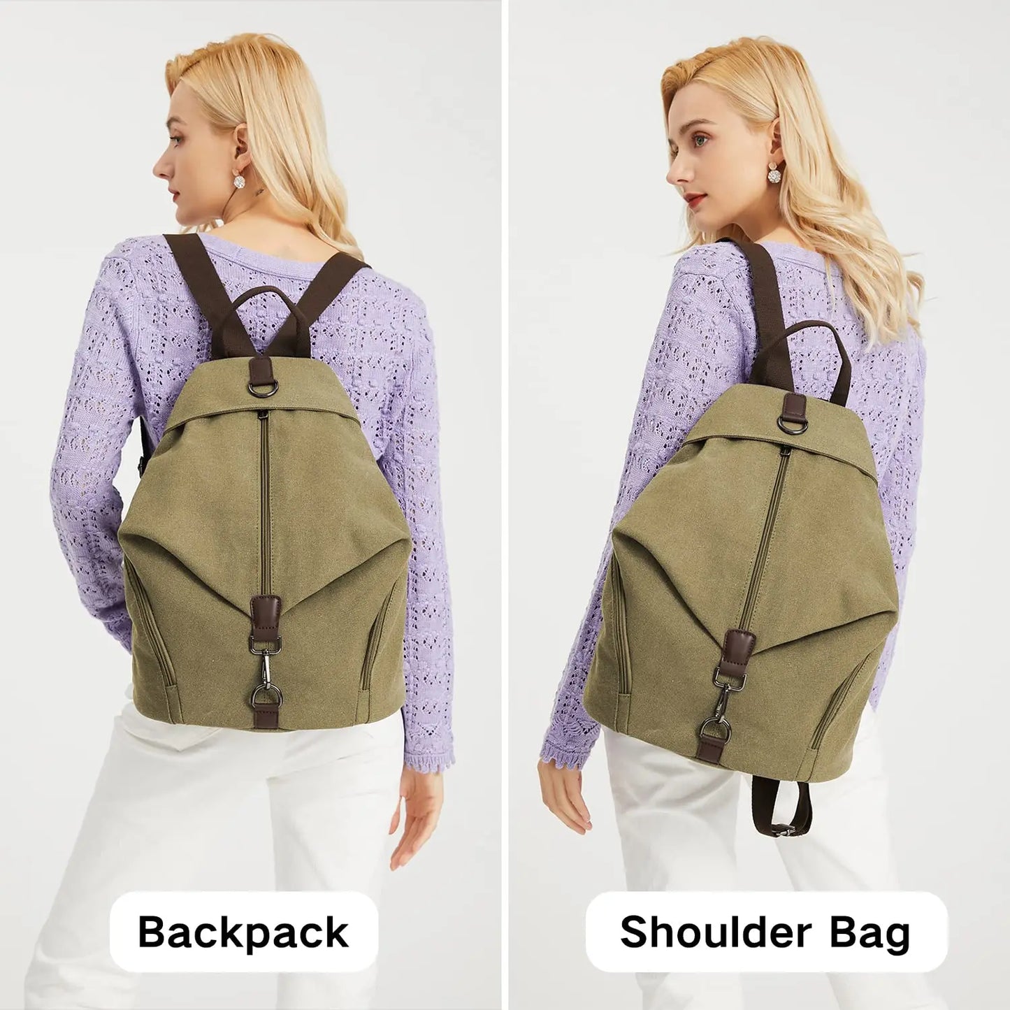KONO Vintage Lærredsrygsæk til Kvinder | Stor Daypack Skuldertaske 5