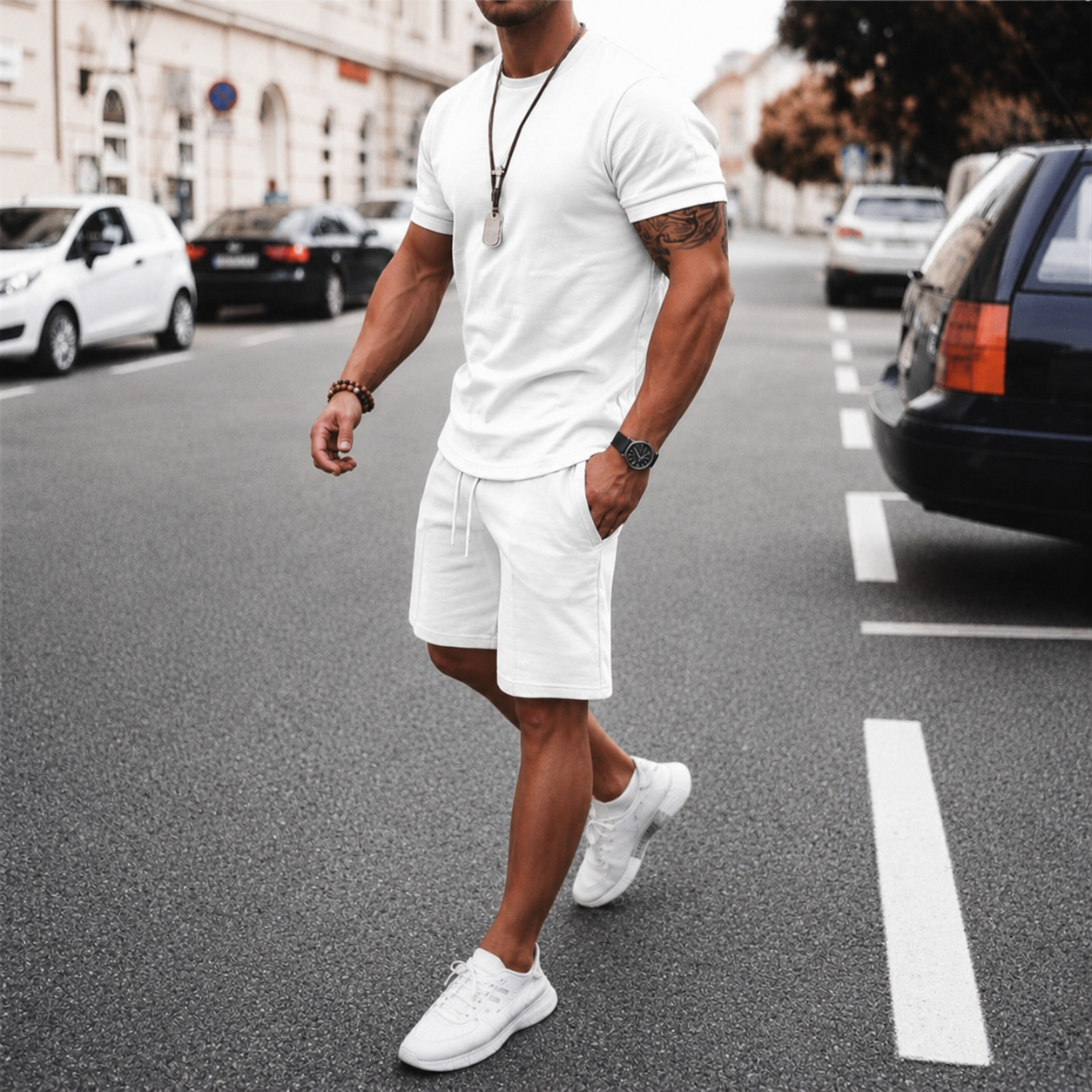 Let T-shirt og Shorts Sæt | Sommer Outfit til Mænd 6