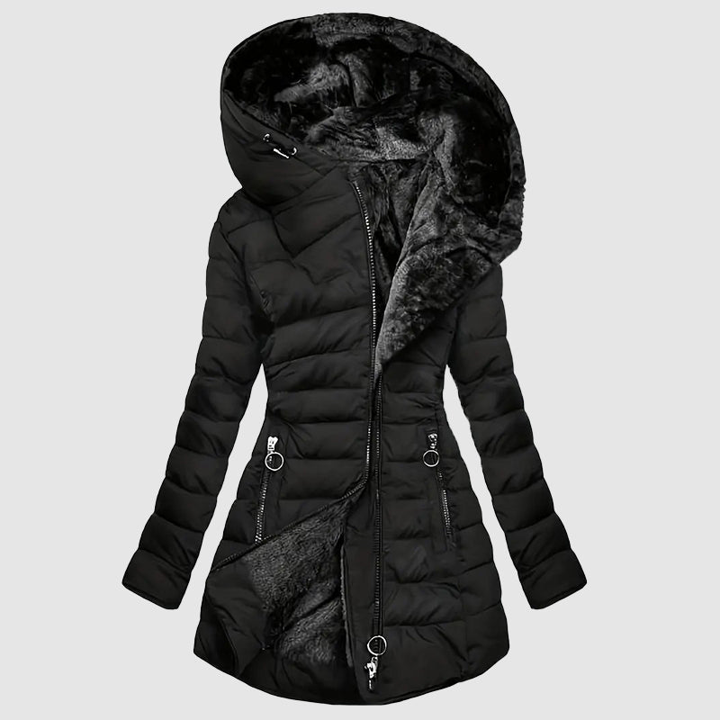 Long Hooded Puffer Coat | Women's Winter Coat with Plush Lining 0