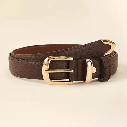Lychee Texture Leather Belt | Men's Slim Belt with Gold Buckle 1