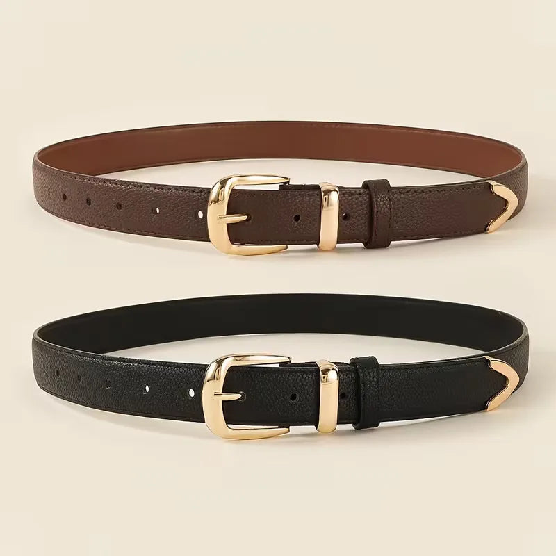 Lychee Texture Leather Belt | Men's Slim Belt with Gold Buckle 2