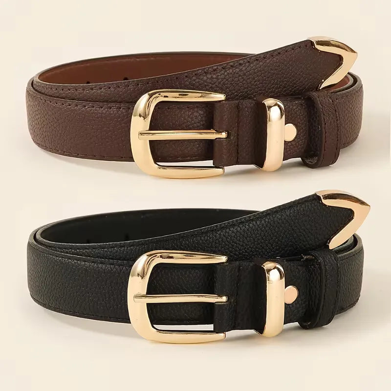 Lychee Texture Leather Belt | Men's Slim Belt with Gold Buckle 3
