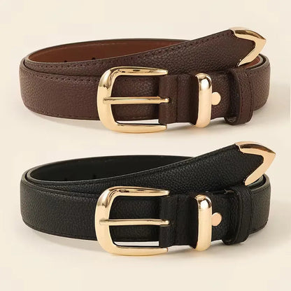 Lychee Texture Leather Belt | Men's Slim Belt with Gold Buckle 3