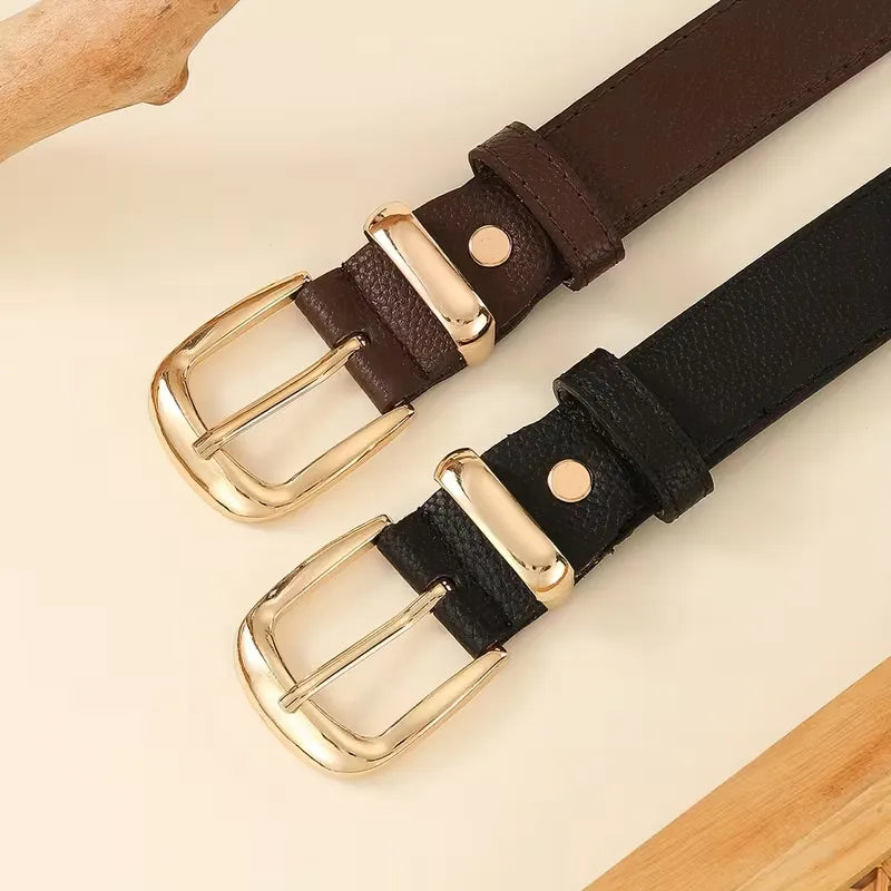 Lychee Texture Leather Belt | Men's Slim Belt with Gold Buckle 4