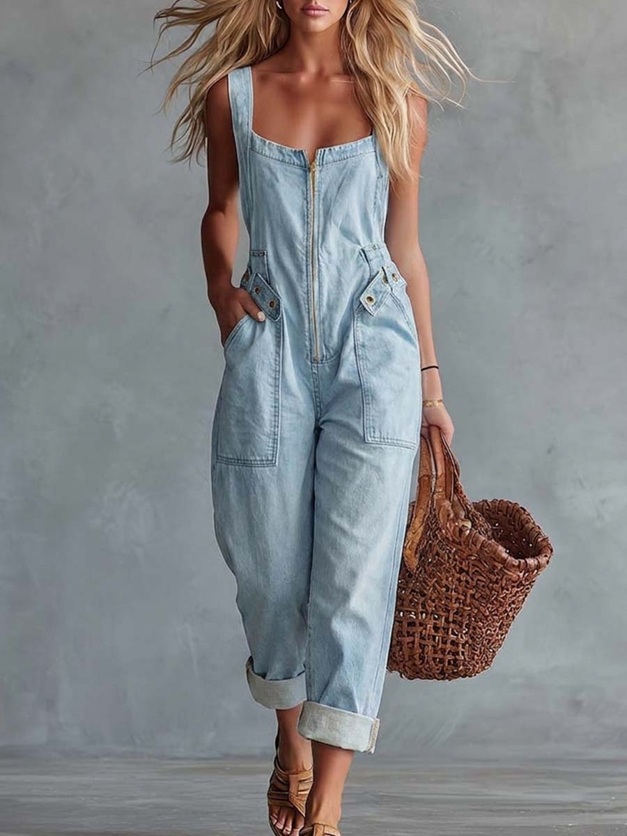 Lysegul Denim Jumpsuit | Casual Overalls til Kvinder 9