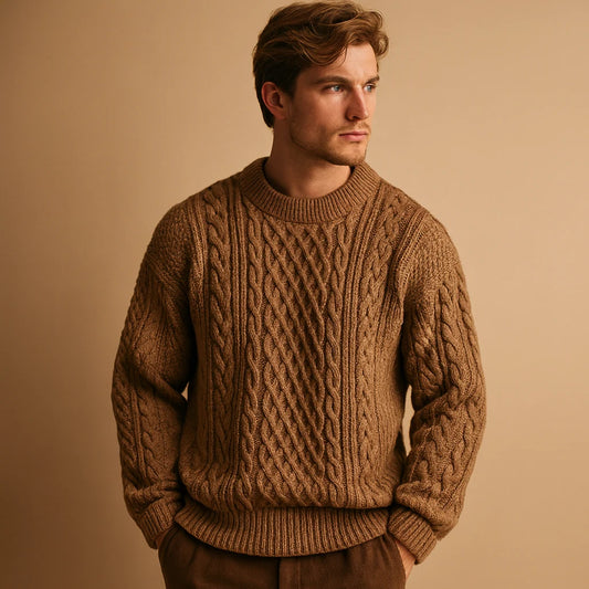 Men's Chunky Cable-Knit Sweater | Relaxed Crew-Neck Knitwear 0