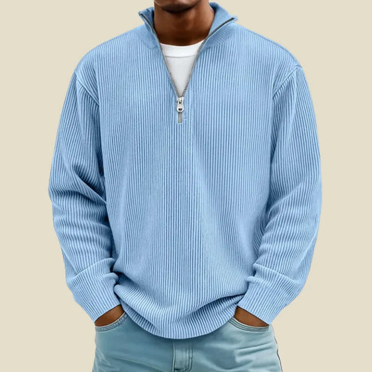 Men's Corduroy Quarter Zip Sweater | Relaxed Fit Casual Top 0