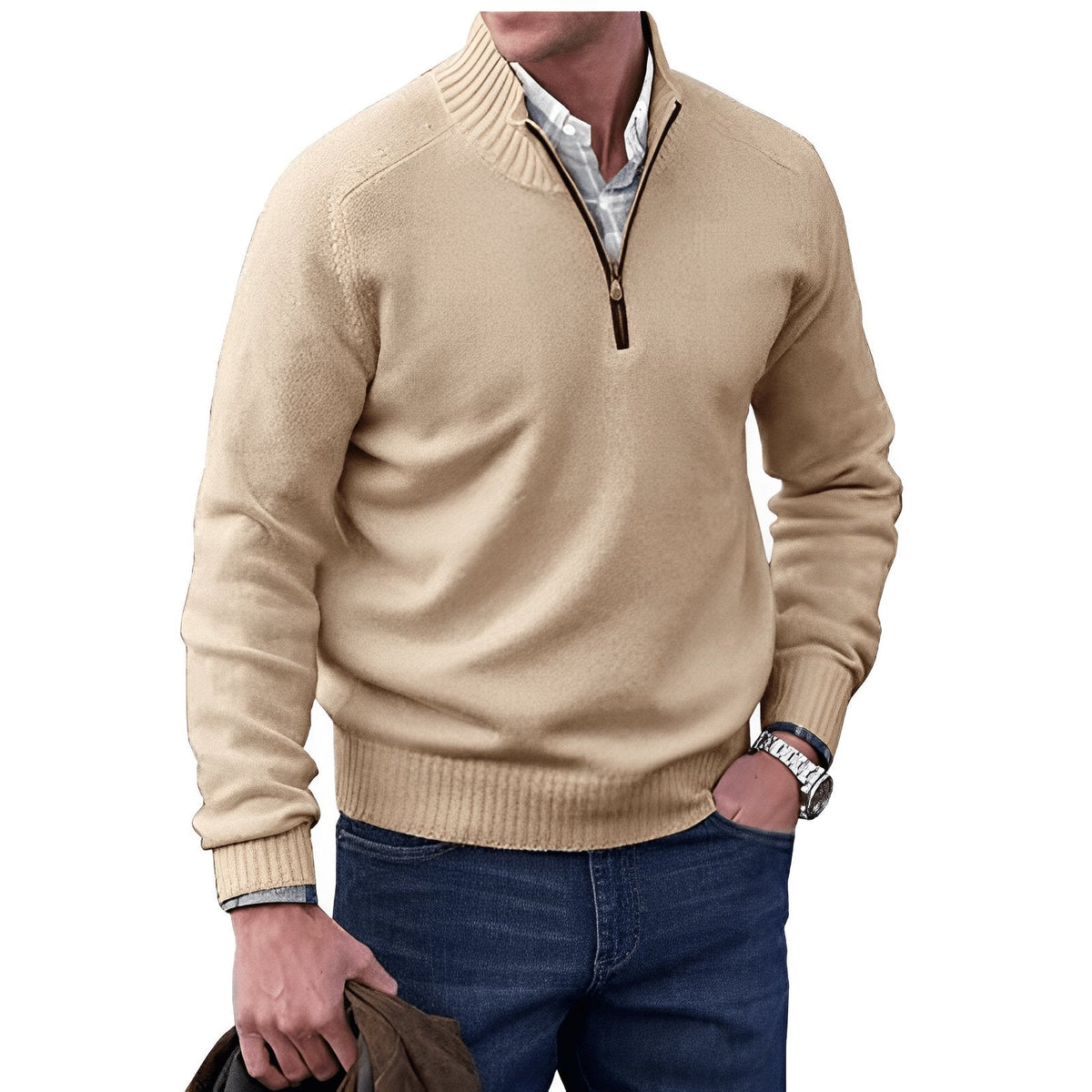 Men's Quarter Zip Sweater | Knit Pullover Long Sleeve 1