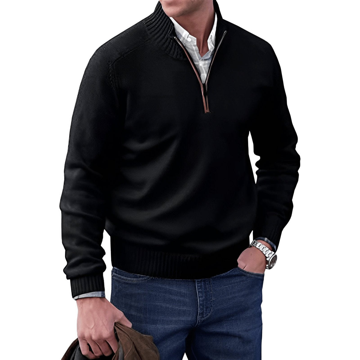 Men's Quarter Zip Sweater | Knit Pullover Long Sleeve 2
