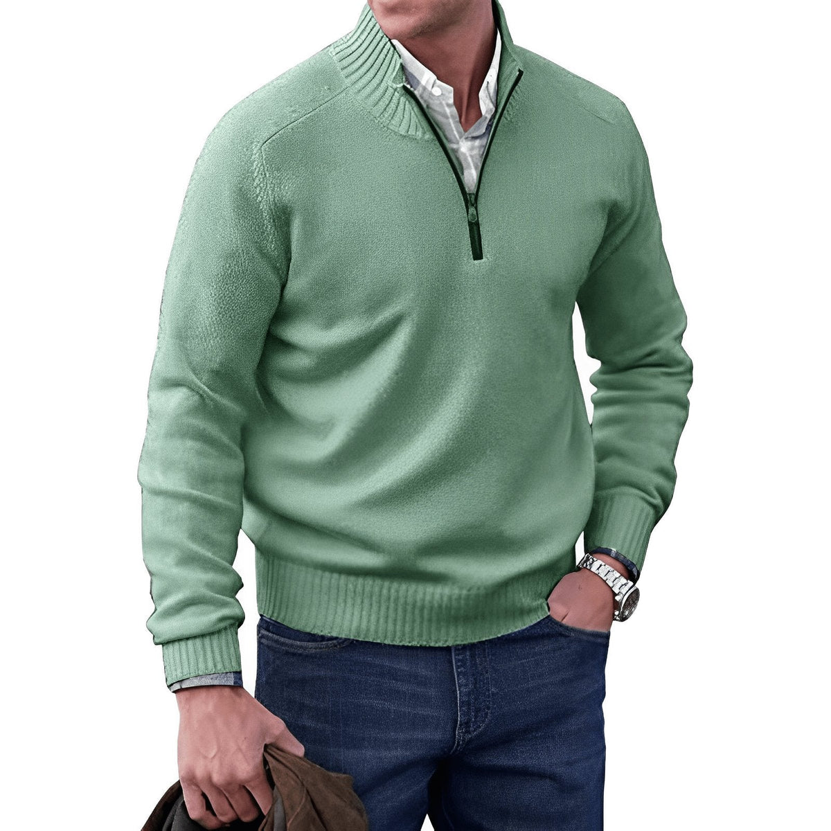 Men's Quarter Zip Sweater | Knit Pullover Long Sleeve 3