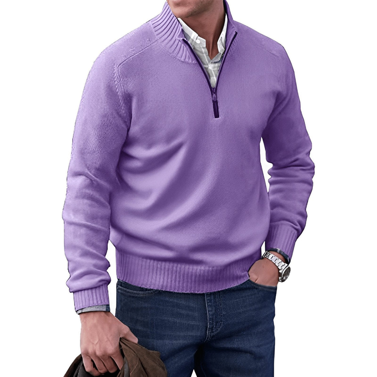 Men's Quarter Zip Sweater | Knit Pullover Long Sleeve 5