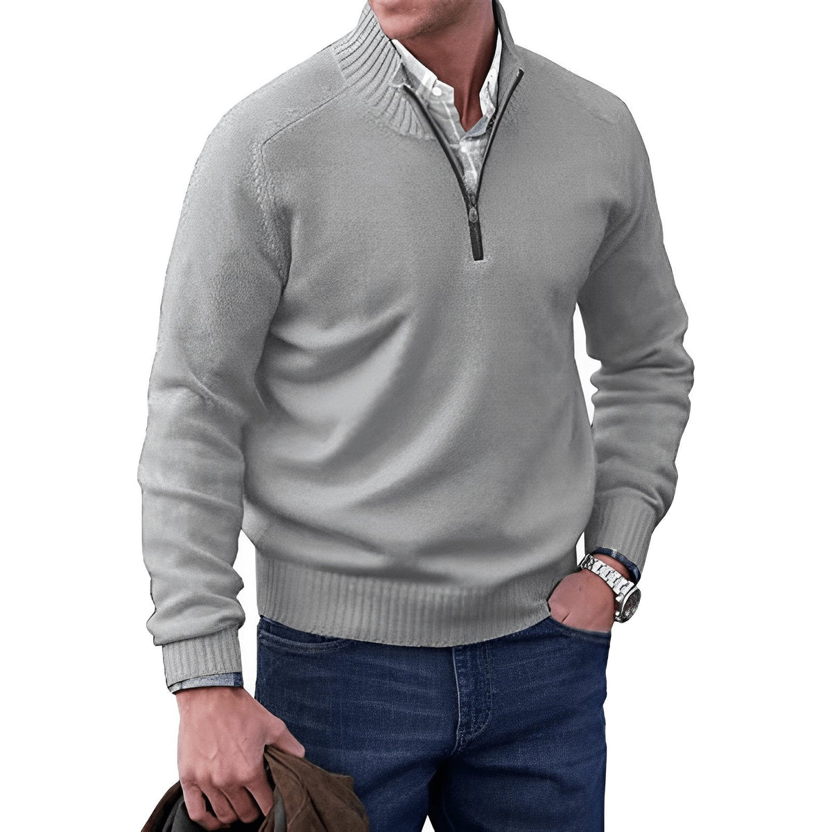 Men's Quarter Zip Sweater | Knit Pullover Long Sleeve 7