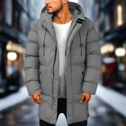 Men's Quilted Hooded Puffer Coat Mid-Length Winter Jacket 0