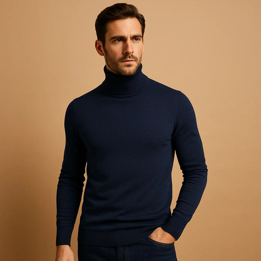 Men's Slim-Fit Turtleneck Sweater Black Knit 0
