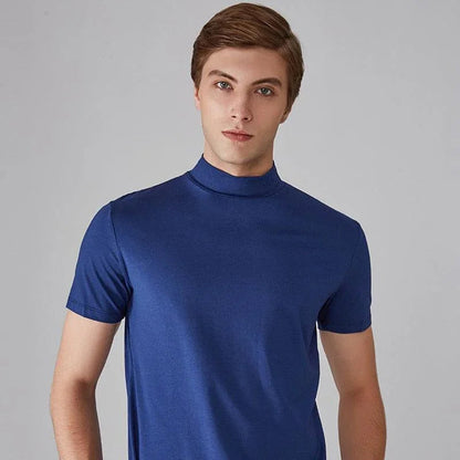 Minimalist T-Shirt | Mænds Elegant T-Shirt med Mellemhøj Krave 0