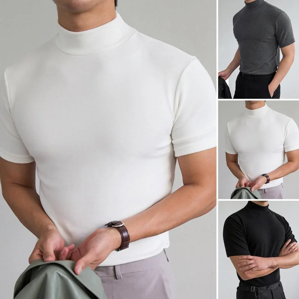 Minimalist T-Shirt | Mænds Elegant T-Shirt med Mellemhøj Krave 1