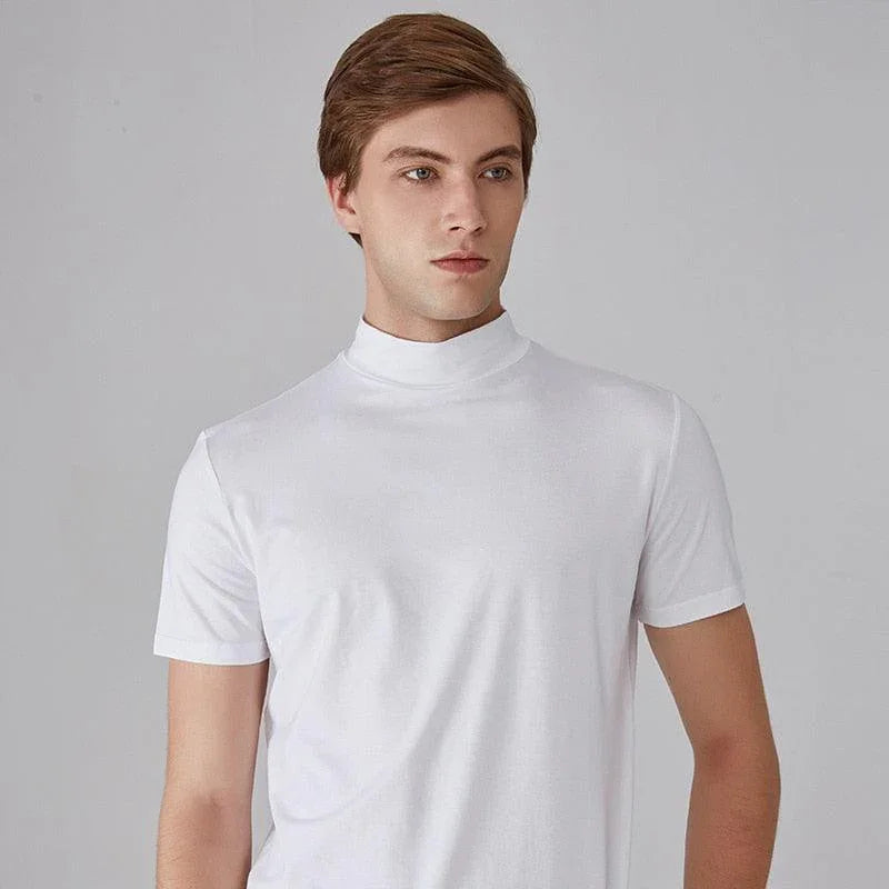 Minimalist T-Shirt | Mænds Elegant T-Shirt med Mellemhøj Krave 3